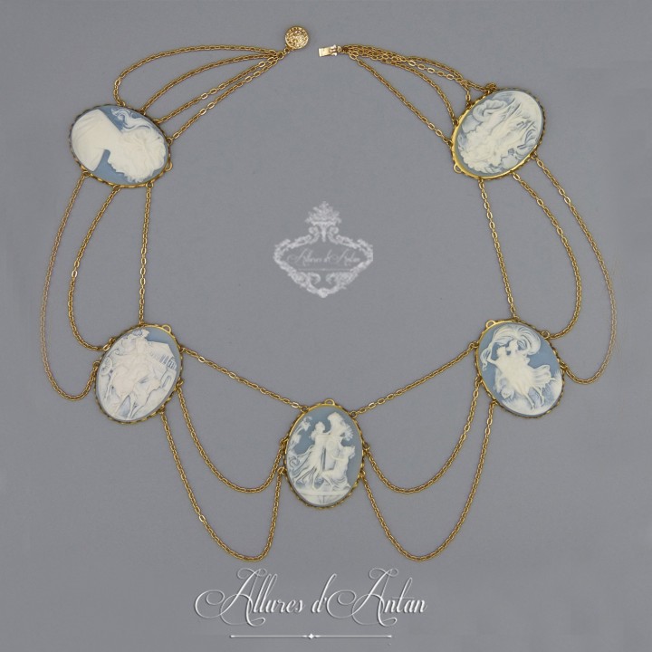 Collier 5 Camées - Bleu