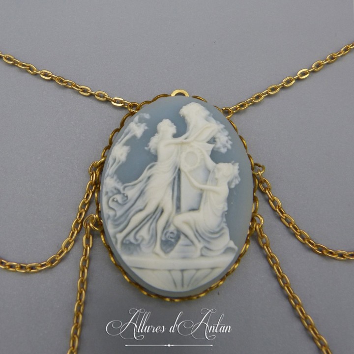 Collier 5 Camées - Bleu