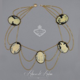Collier 5 Camées - Bleu