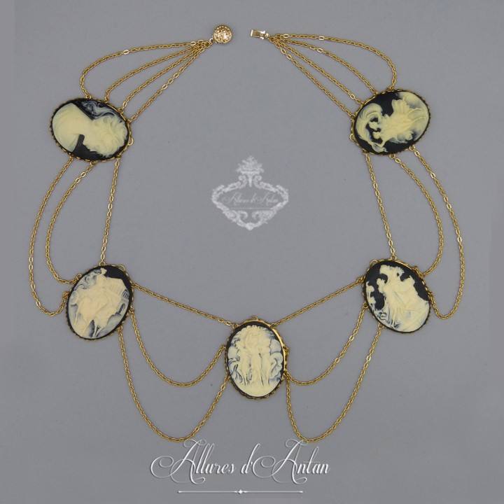 Collier 5 Camées - Bleu