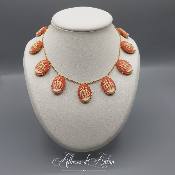 Collier 5 Camées - Bleu