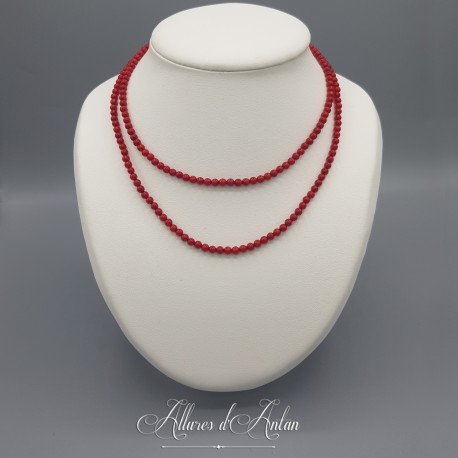 Collier 2 rangs de perles - Corail