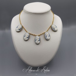 Collier 5 Camées - Bleu
