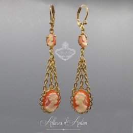 Boucles d'oreilles camées face à face - Corail