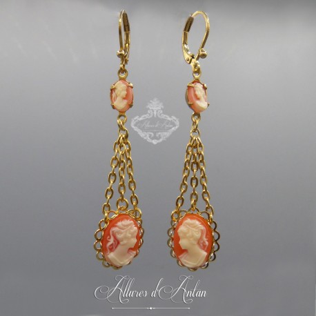 Boucles d'oreilles camées face à face - Corail