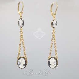Boucles d'oreilles camées Noir/Ivoire