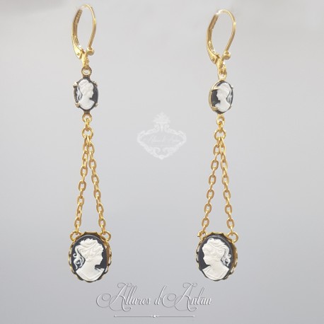 Boucles d'oreilles camées Noir/Ivoire