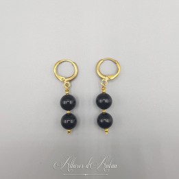 Boucles d'oreilles Agate Noire - Doré