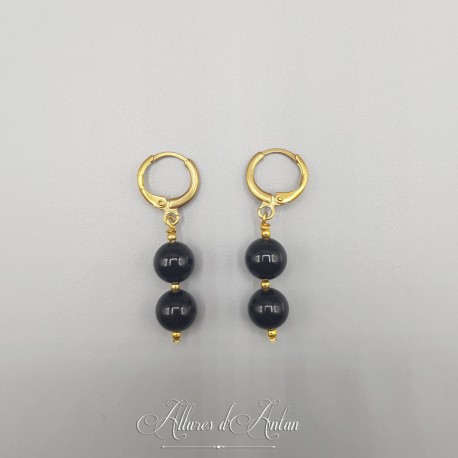 Boucles d'oreilles Agate Noire - Doré
